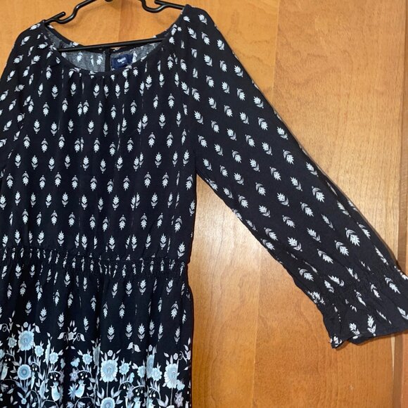 GapKids Girls Floral Long Sleeve Dress Size L Black & White - Picture 2 of 7